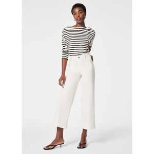 Spanx High Rise Cropped Wide Leg Jeans in Ecru Wash - Size Medium
